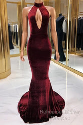 Sexy Halter Burgundy Winter Wedding Guest Dresses Velvet Semi Formal Prom Dresses Sleeveless